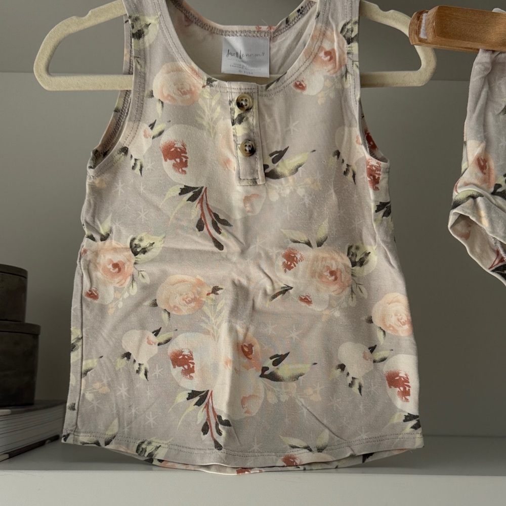 Jax + Lennon Floral Tank & Shorts Set - Soft Beige with Blush Roses - Picture 4 of 5